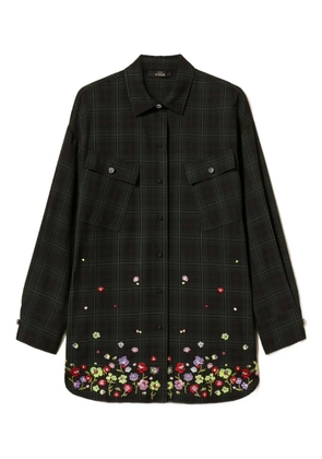 TWINSET floral-embroidered tartan shirt - Green