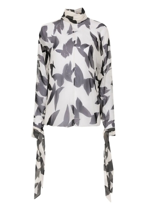 Saint Laurent butterfly-print silk blouse - Neutrals