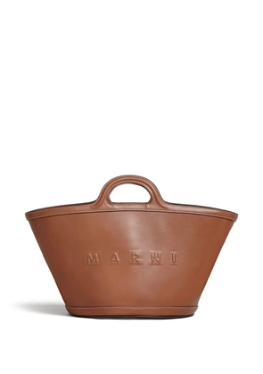 Marni small Tropicalia logo-embossed leather tote bag - Brown