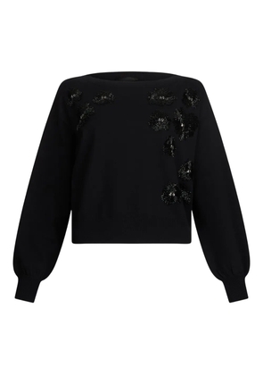 LIU JO rhinestone-embellished puff-sleeve sweater - Black