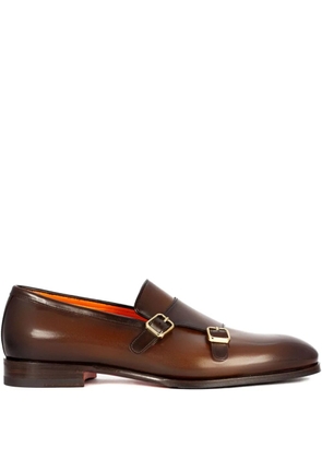 Santoni leather double-buckle monk shoes - Brown