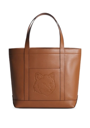Maison Kitsuné medium Fox Head embossed-leather tote bag - Brown