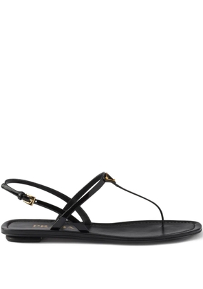 Prada triangle-logo patent-leather sandals - Black