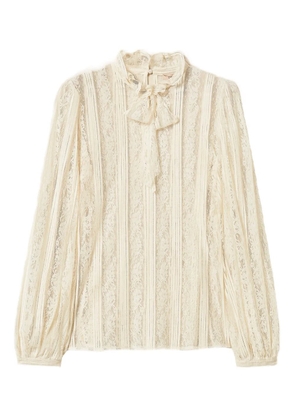 TWINSET striped lace bow blouse - Neutrals