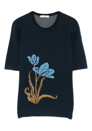 ERDEM floral-motif knitted T-shirt - Blue
