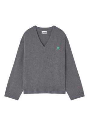 GANNI V-neck logo sweater - Grey