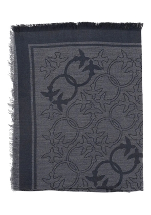 PINKO birds-pattern fringed-edges scarf - Black