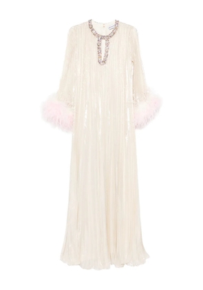 Self-Portrait feather-embellished maxi dress - Neutrals