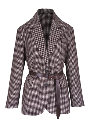 Brunello Cucinelli houndstooth belted blazer - Brown