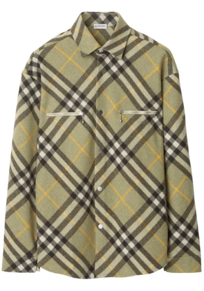 Burberry checked wool-blend shirt jacket - Green