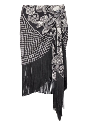 Balmain fringed paisley-print silk miniskirt - Black