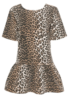 GANNI leopard-print denim minidress - Brown