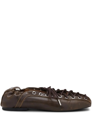 GANNI lace-up leather ballerina shoes - Brown