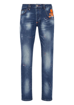 Philipp Plein Skull paint-splatter straight-leg jeans - Blue