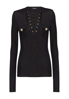 Balmain long-sleeved lace-up top - Black