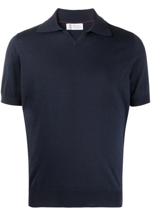 Brunello Cucinelli rib-trimmed cotton polo shirt - Blue