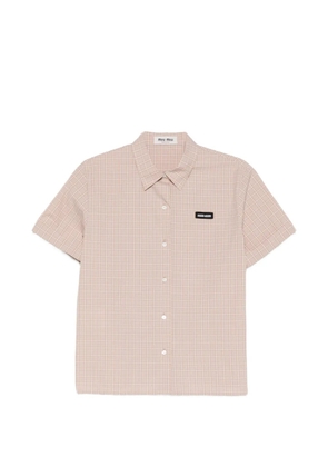 Miu Miu logo-patch checked shirt - Neutrals