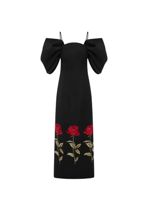 Leo Lin Arabella puff-sleeve floral midi dress - Black