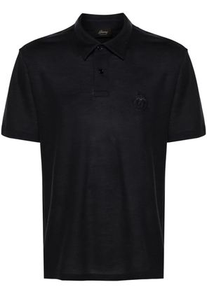 Brioni logo-embroidered wool polo shirt - Blue