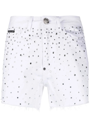 Philipp Plein crystal-embellished denim shorts - White