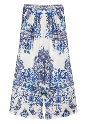 Camilla printed wide-leg trousers - White