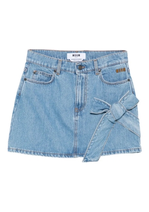MSGM bow-detail denim mini straight skirt - Blue