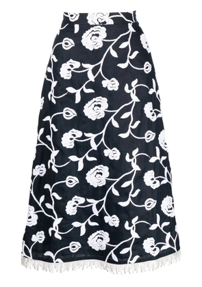 Silvia Tcherassi floral-embroidered A-line midi skirt - Blue
