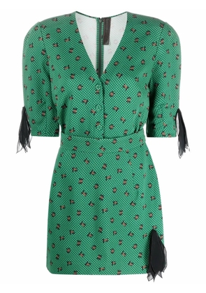 Ulyana Sergeenko printed V-neck minidress - Green