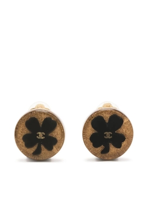 CHANEL Pre-Owned 2001 CC Clover clip-on earrings - Gold