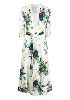 Luisa Beccaria floral-print long-sleeve dress - White