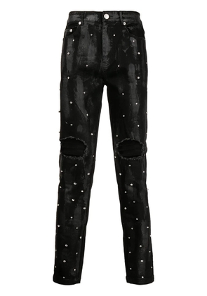 God's Masterful Children Harley distressed wax-appliqué jeans - Black