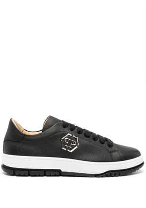 Philipp Plein logo-plaque pebbled leather sneakers - Black
