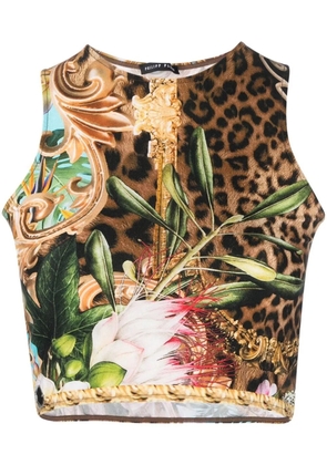 Philipp Plein baroque-flower crop top - Brown