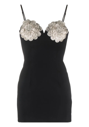 NISSA floral-appliqué crystal-embellished minidress - Black