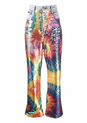 Philipp Plein tie dye-print sequinned jeans - Blue