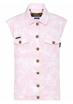 Philipp Plein bleach-effect denim vest - Pink