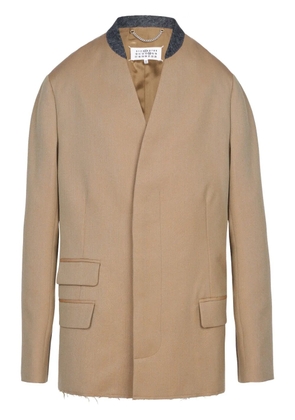 Maison Margiela collarless single-breasted wool blazer - Neutrals