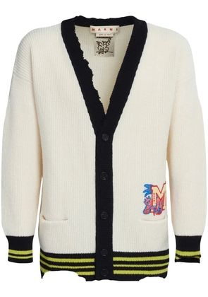 Marni logo-patch knitted cardigan - Neutrals