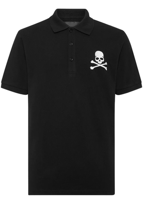 Philipp Plein skull-embroidered cotton polo shirt - Black