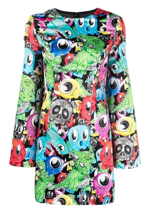 Philipp Plein graphic-print long-sleeve dress - Black