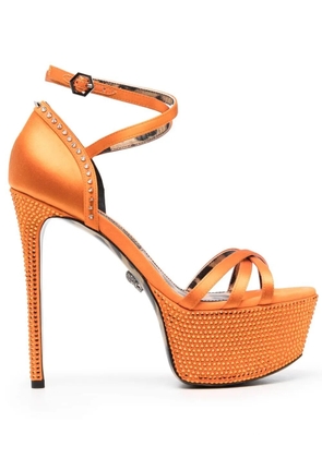 Philipp Plein embellished satin platform sandals - Orange