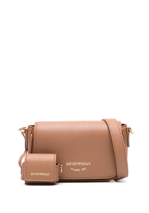 Emporio Armani logo-lettering pebbled crossbody bag - Brown