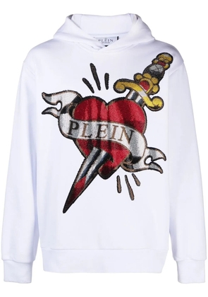 Philipp Plein heart & dagger rhinestone-embellished hoodie - White