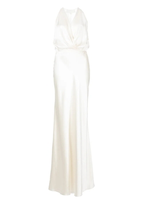 Michelle Mason draped halterneck gown dress - White