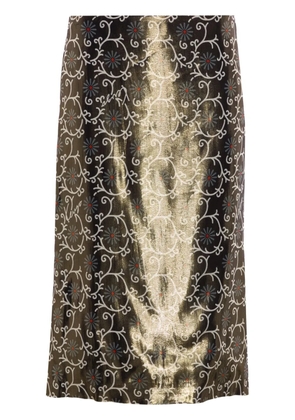 Kenzo floral-print lamé pencil skirt - Gold