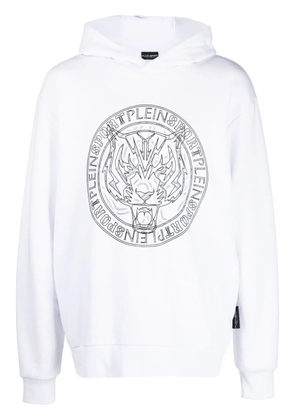 Plein Sport logo tiger-print hoodie - White