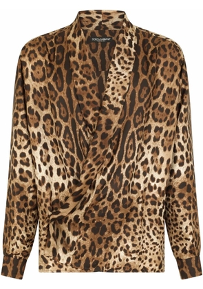 Dolce & Gabbana leopard-print silk shirt - Brown