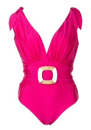 PatBO belted plunge-neck swimsuit - Pink