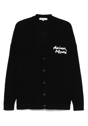 Maison Kitsuné handwriting-embroidered ribbed cardigan - Black