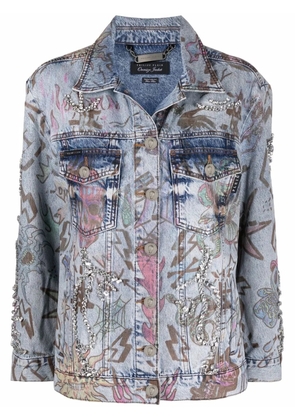 Philipp Plein monogram tattoo-print oversize denim jacket - Blue